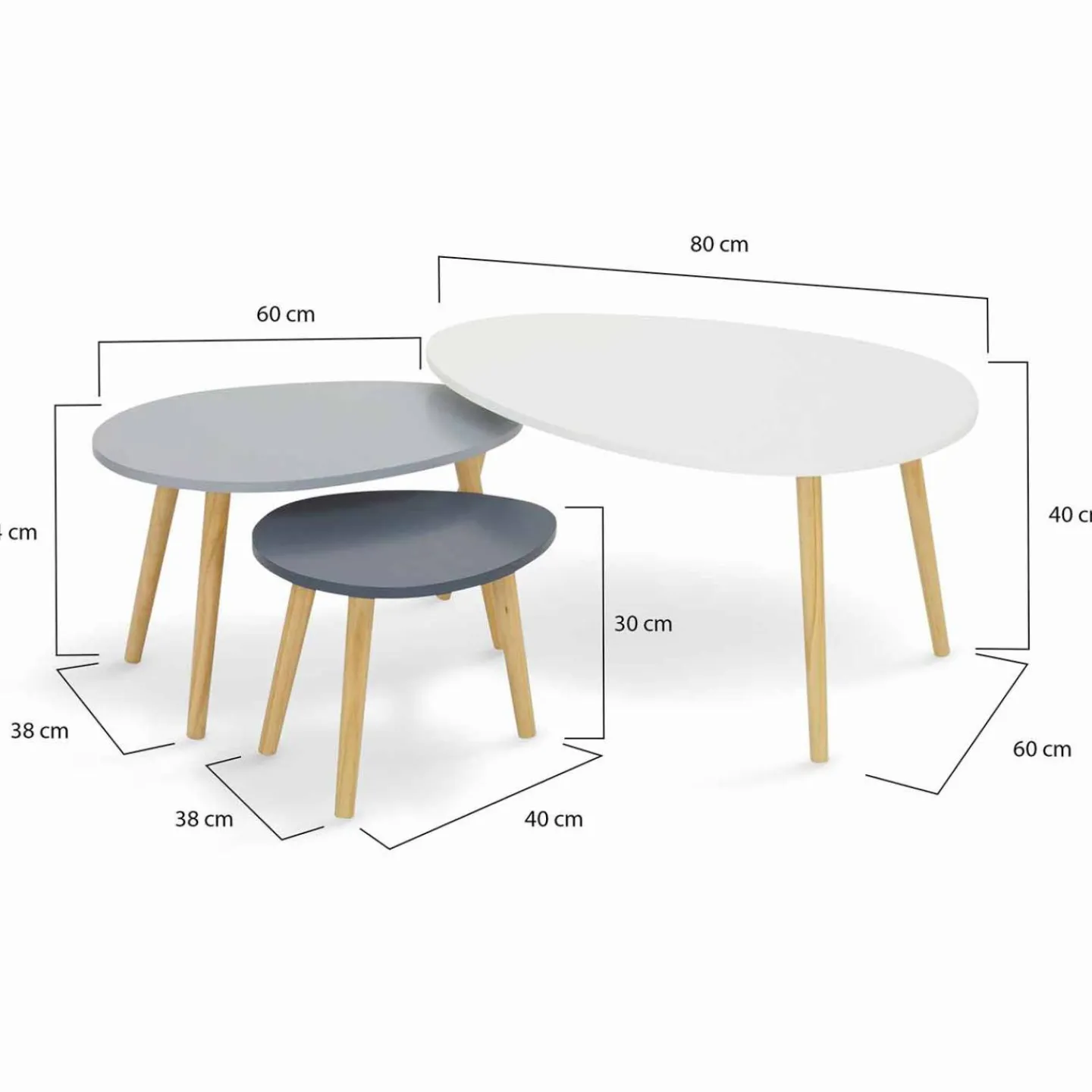 Lot de 3 tables gigognes scandinaves laquées blanc et gris*IDMarket New