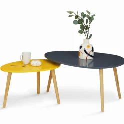 Lot de 2 tables gigognes scandinaves laquées gris et jaune*IDMarket Discount