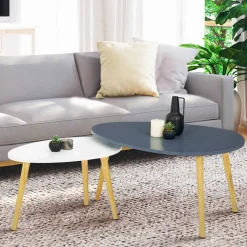 Lot de 2 tables gigognes scandinaves laquées blanc et gris*IDMarket Discount