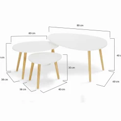 Lot de 3 tables gigognes scandinaves laquées blanc*IDMarket Outlet