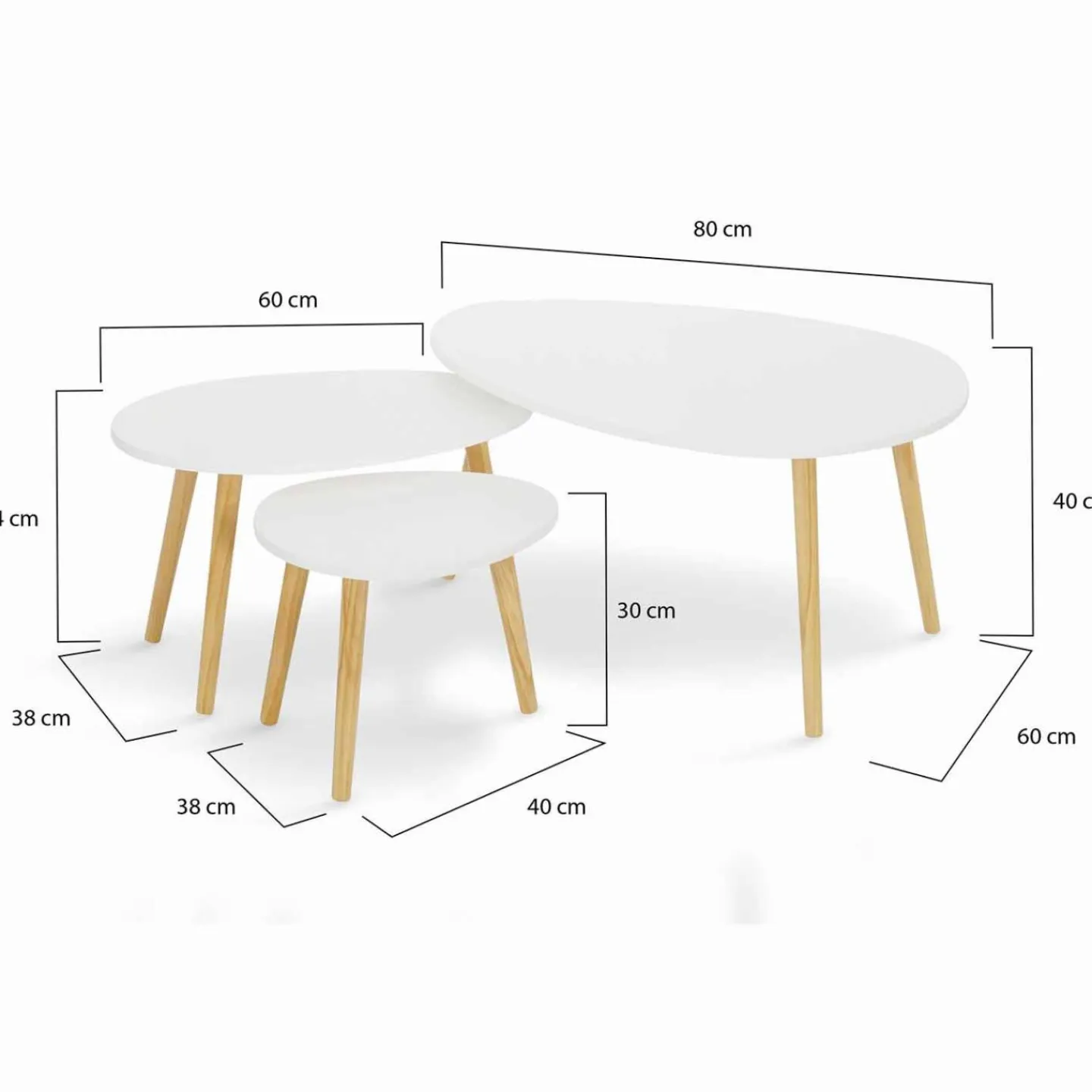 Lot de 3 tables gigognes scandinaves laquées blanc*IDMarket Outlet