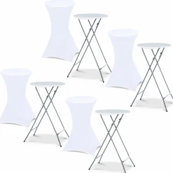 Lot de 4 tables hautes pliantes d’extérieur + housses blanches*IDMarket