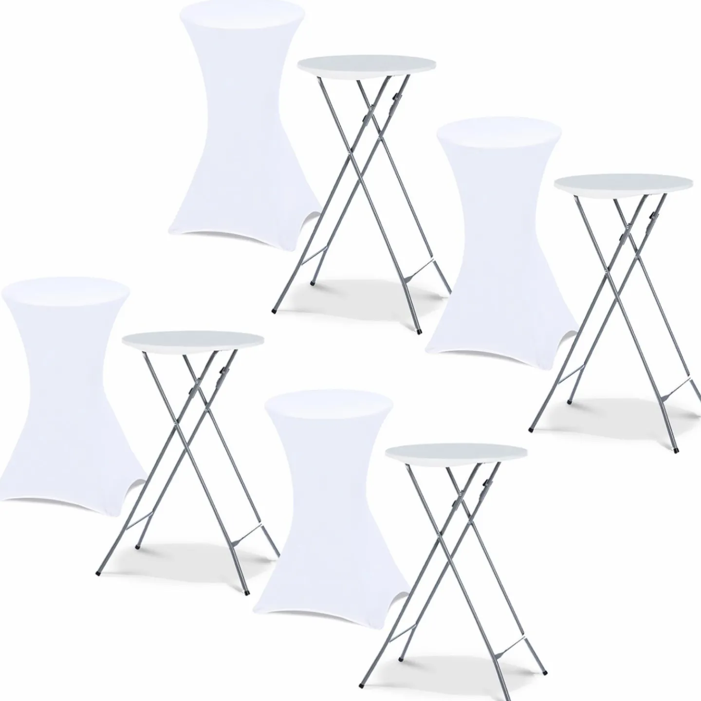 Lot de 4 tables hautes pliantes d’extérieur + housses blanches*IDMarket