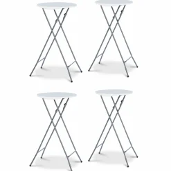 Lot de 4 tables hautes pliantes d’extérieur + housses blanches*IDMarket