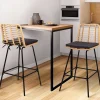 Lot de 2 tabourets de bar effet rotin pied métal noir*IDMarket Hot