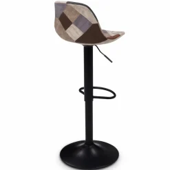 Lot de 2 tabourets de bar design pied noir assise patchwork marron*IDMarket Online