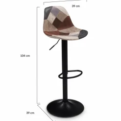 Lot de 2 tabourets de bar design pied noir assise patchwork marron*IDMarket Online