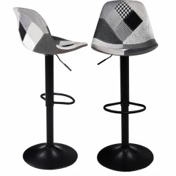 Lot de 2 tabourets de bar noirs réglables patchworks noirs, gris et blancs*IDMarket Online