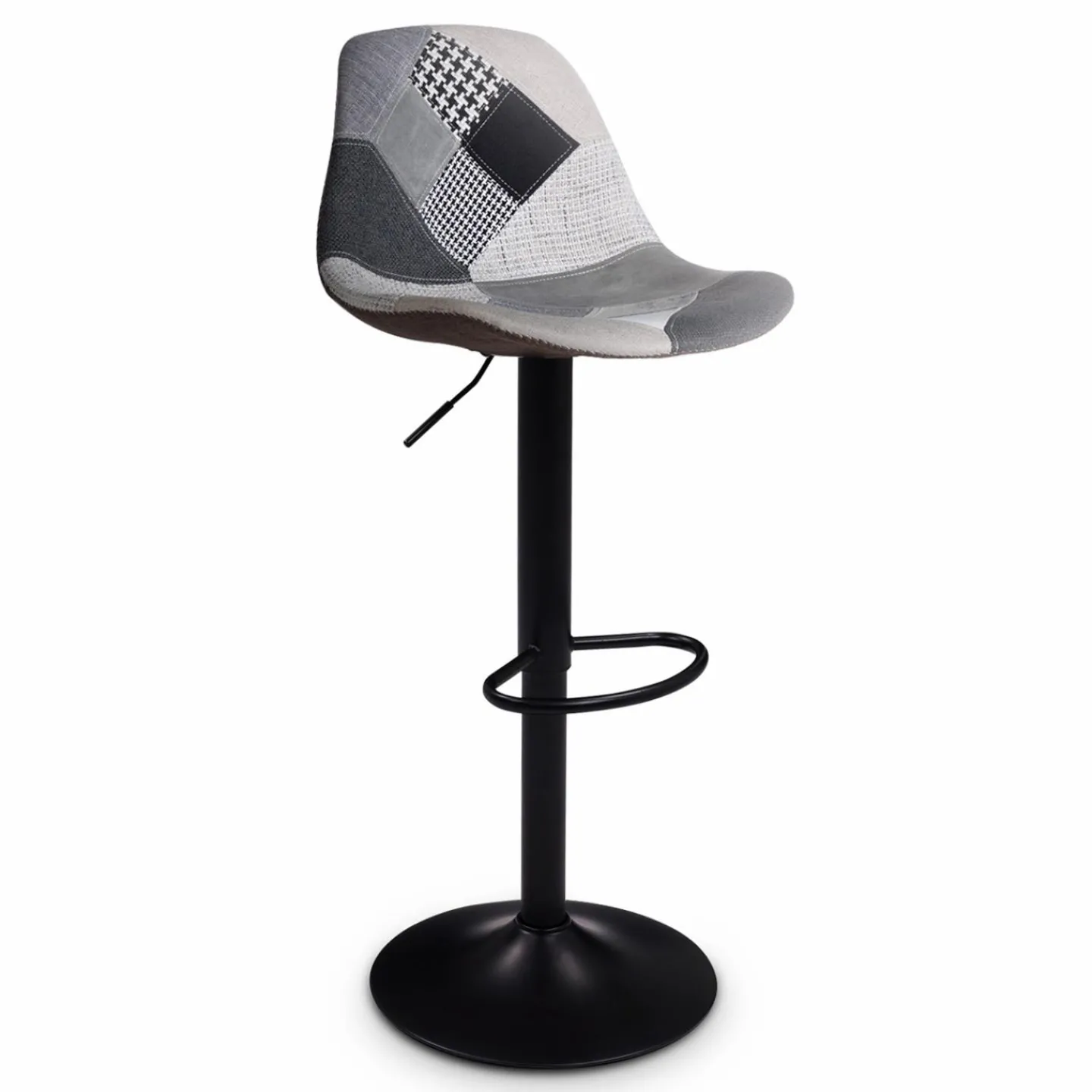 Lot de 2 tabourets de bar noirs réglables patchworks noirs, gris et blancs*IDMarket Online