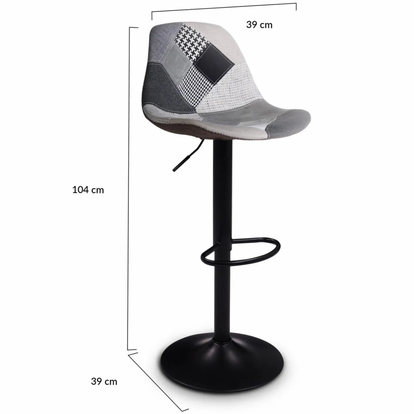 Lot de 2 tabourets de bar noirs réglables patchworks noirs, gris et blancs*IDMarket Online