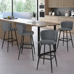 Lot de 4 tabourets de bar assise en tissu gris foncé et pieds en métal noir*IDMarket Online