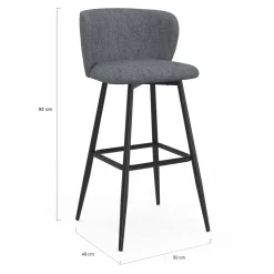Lot de 4 tabourets de bar assise en tissu gris foncé et pieds en métal noir*IDMarket Online