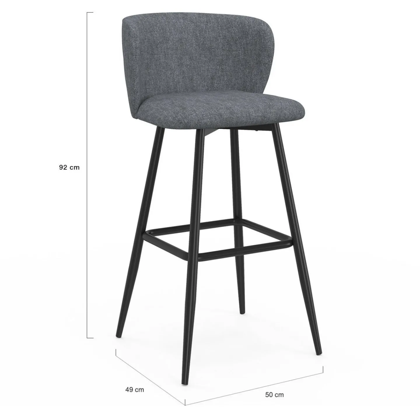Lot de 4 tabourets de bar assise en tissu gris foncé et pieds en métal noir*IDMarket Online