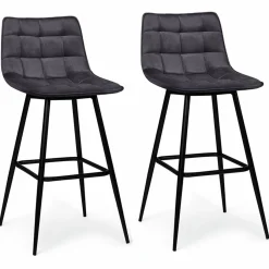 Lot de 2 tabourets de bar en velours gris foncé*IDMarket New