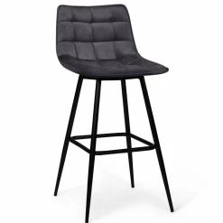 Lot de 2 tabourets de bar en velours gris foncé*IDMarket New