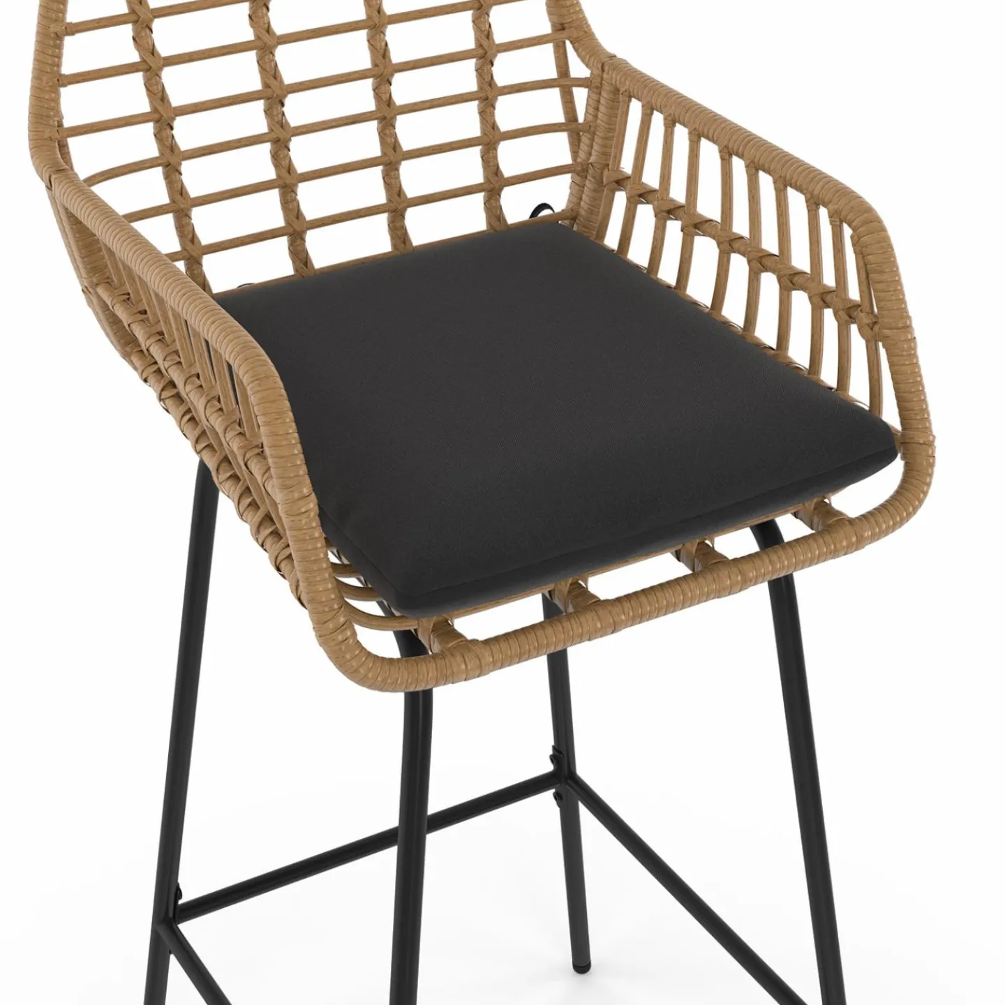 Lot de 2 tabourets de bar avec accoudoirs effet rotin beige pieds métal noir*IDMarket Hot