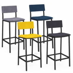 Lot de 4 tabourets de bar en velours et métal mix color : bleu, gris et jaune*IDMarket