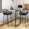 Lot de 2 tabourets de bar avec accoudoirs noir effet rotin pieds métal noir*IDMarket Best
