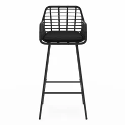 Lot de 2 tabourets de bar avec accoudoirs noir effet rotin pieds métal noir*IDMarket Best