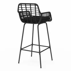Lot de 2 tabourets de bar avec accoudoirs noir effet rotin pieds métal noir*IDMarket Best