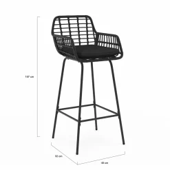 Lot de 2 tabourets de bar avec accoudoirs noir effet rotin pieds métal noir*IDMarket Best