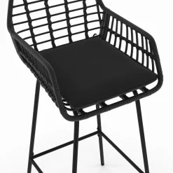 Lot de 2 tabourets de bar avec accoudoirs noir effet rotin pieds métal noir*IDMarket Best