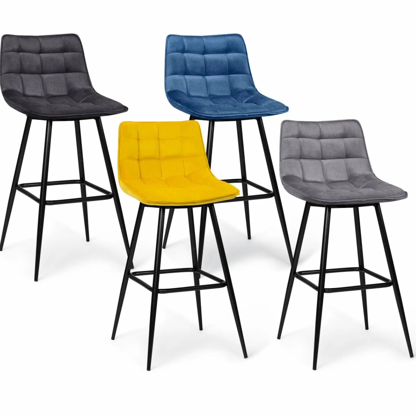 Lot de 4 tabourets de bar matelassés en velours mix color*IDMarket Outlet