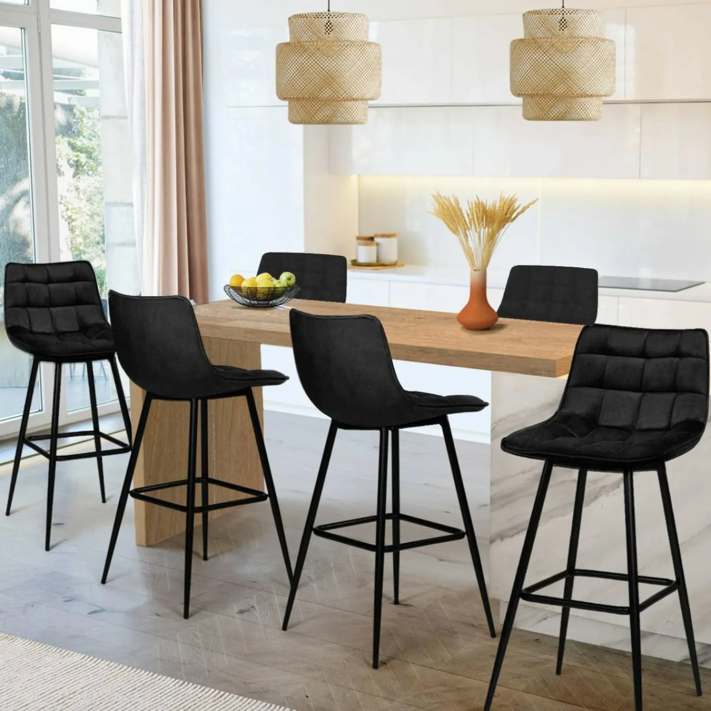 Lot de 6 tabourets de bar en velours noir*IDMarket Best