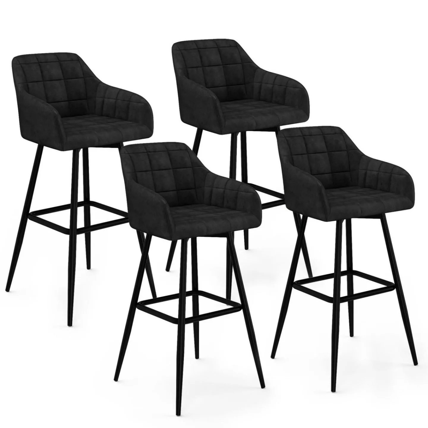 Lot de 4 tabourets de bar en velours noir avec accoudoirs*IDMarket Online