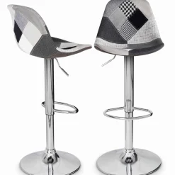 Lot de 2 tabourets de bar design pied chromé assise patchwork noir, gris et blanc*IDMarket Discount