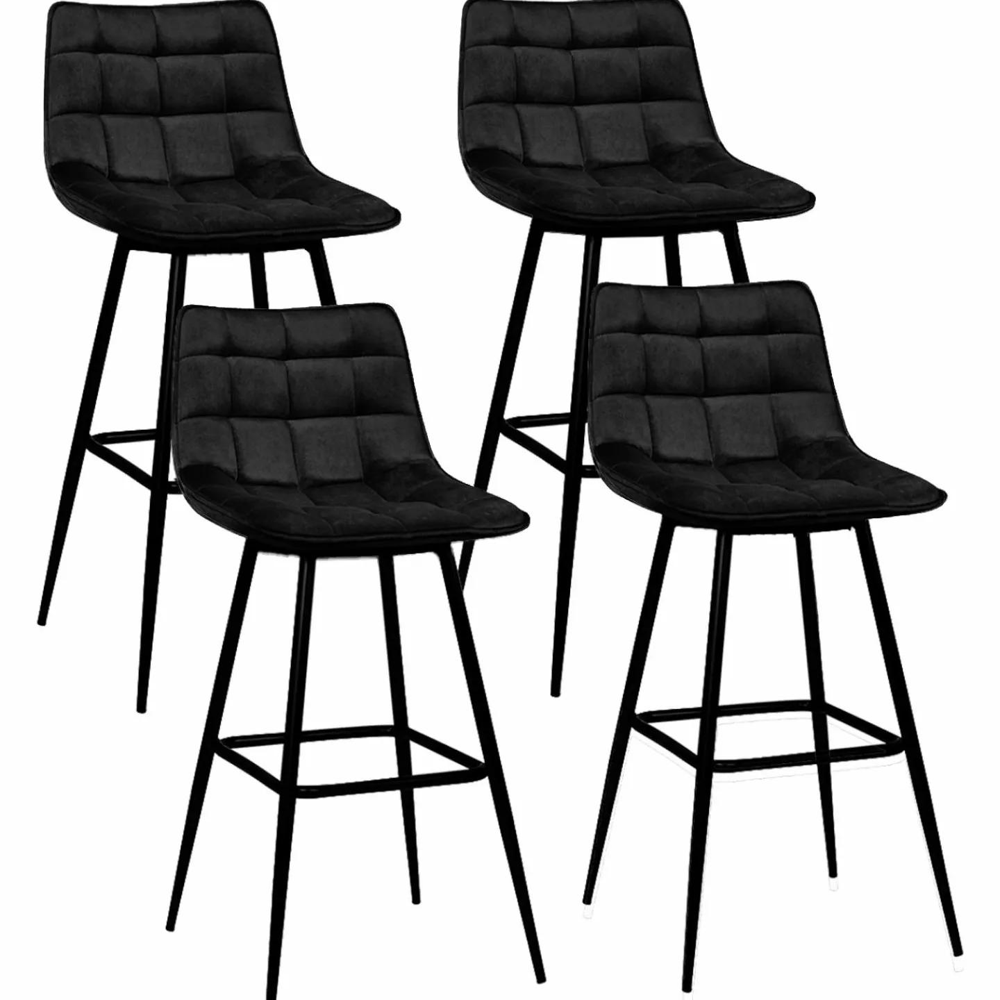 Lot de 4 tabourets de bar en velours noir*IDMarket Outlet