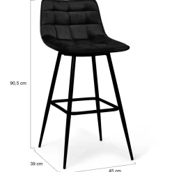 Lot de 4 tabourets de bar en velours noir*IDMarket Outlet