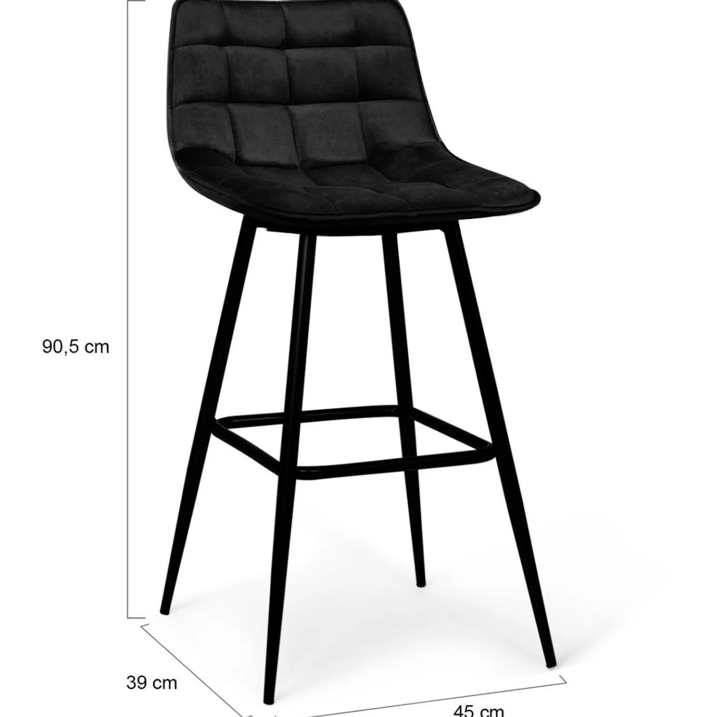 Lot de 4 tabourets de bar en velours noir*IDMarket Outlet