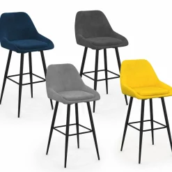 Lot de 4 tabourets de bar en velours mix color : bleu, gris et jaune*IDMarket Sale