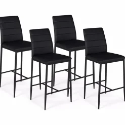 Lot de 4 tabourets de bar en PVC noir rembourrés*IDMarket Best