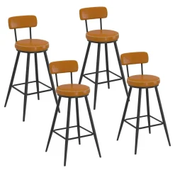 Lot de 4 tabourets de bar effet cuir marron et pieds métal*IDMarket