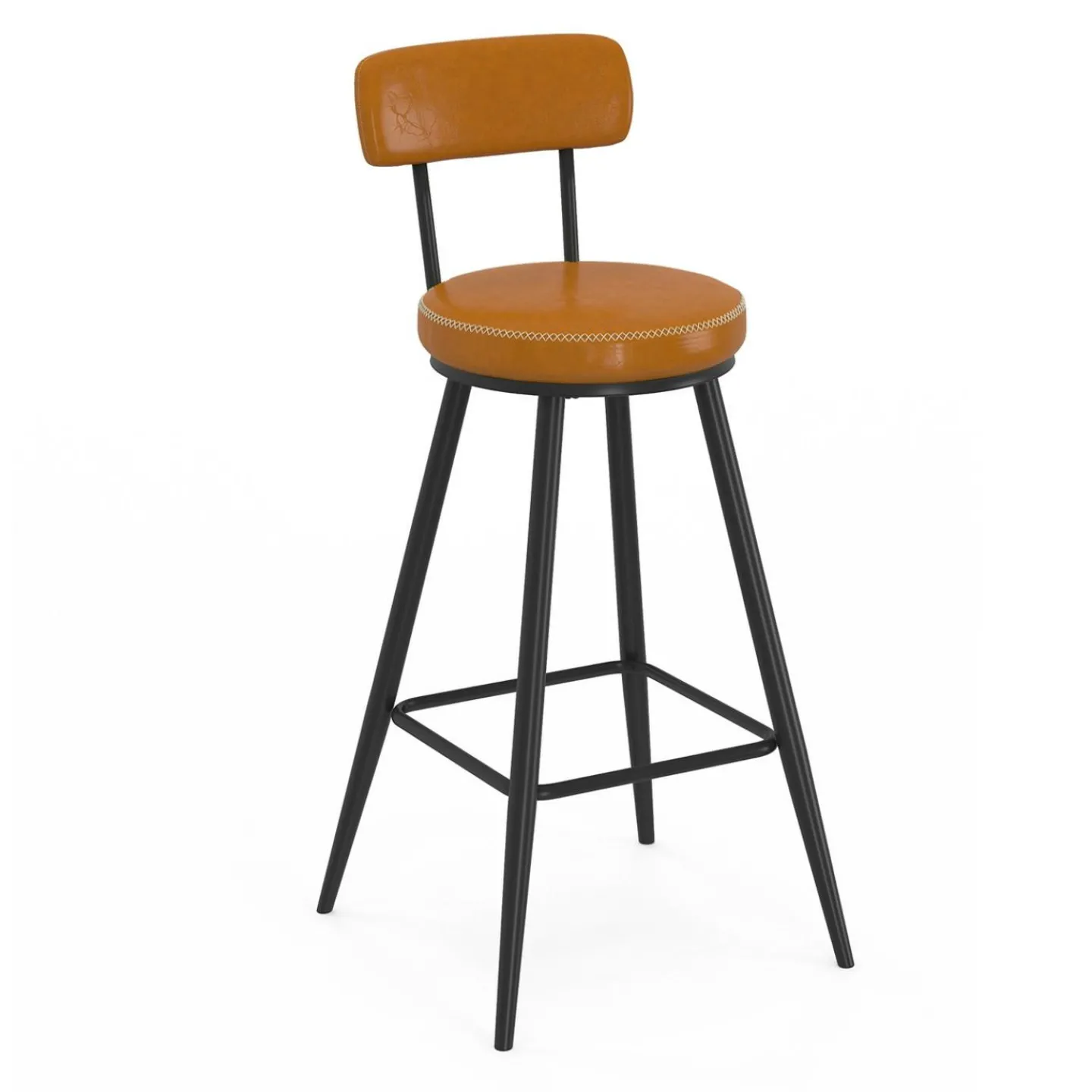 Lot de 4 tabourets de bar effet cuir marron et pieds métal*IDMarket