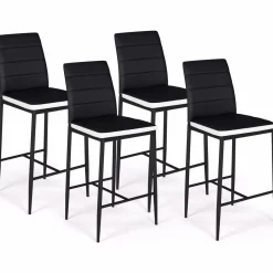 Lot de 4 tabourets de bar en PVC noir avec bande blanche*IDMarket Best