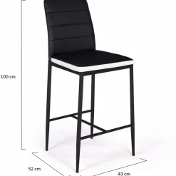 Lot de 4 tabourets de bar en PVC noir avec bande blanche*IDMarket Best