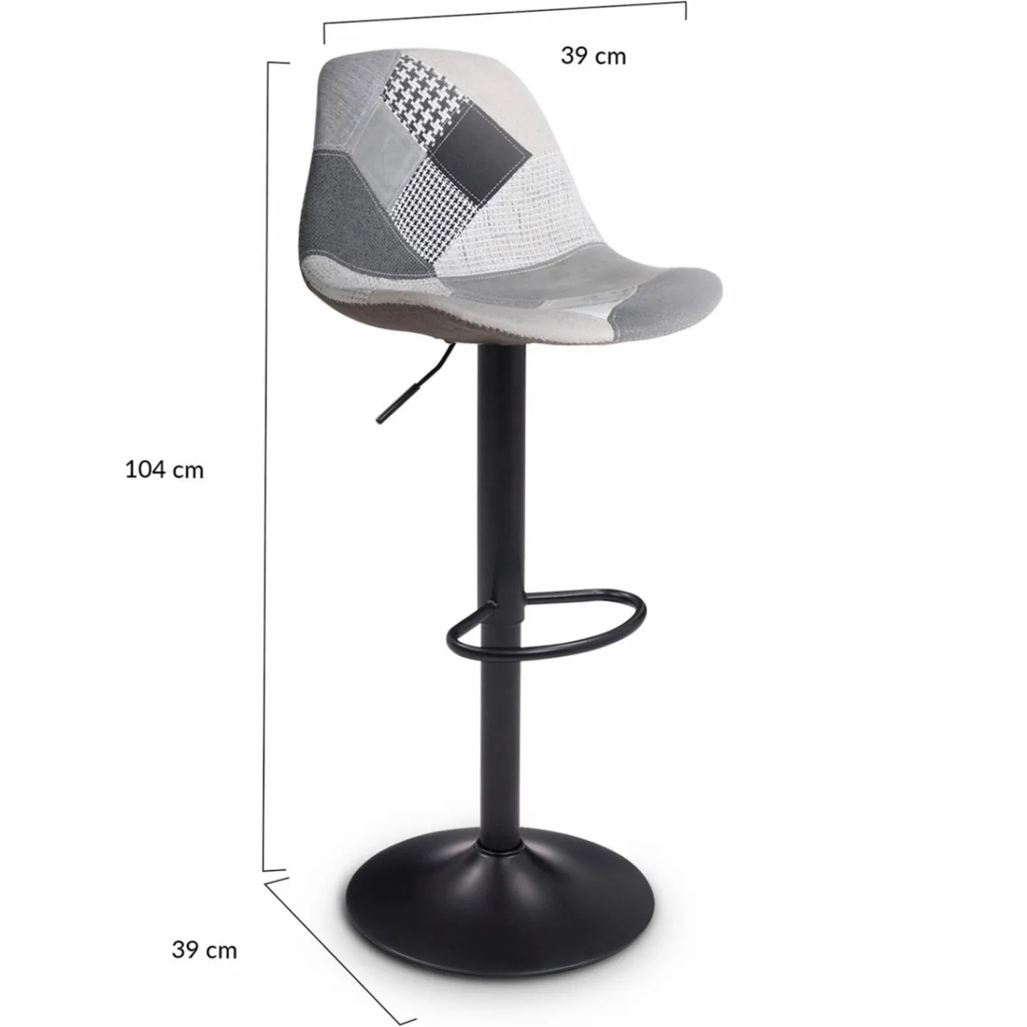 Lot de 4 tabourets de bar design patchworks noir, gris et blanc*IDMarket Clearance