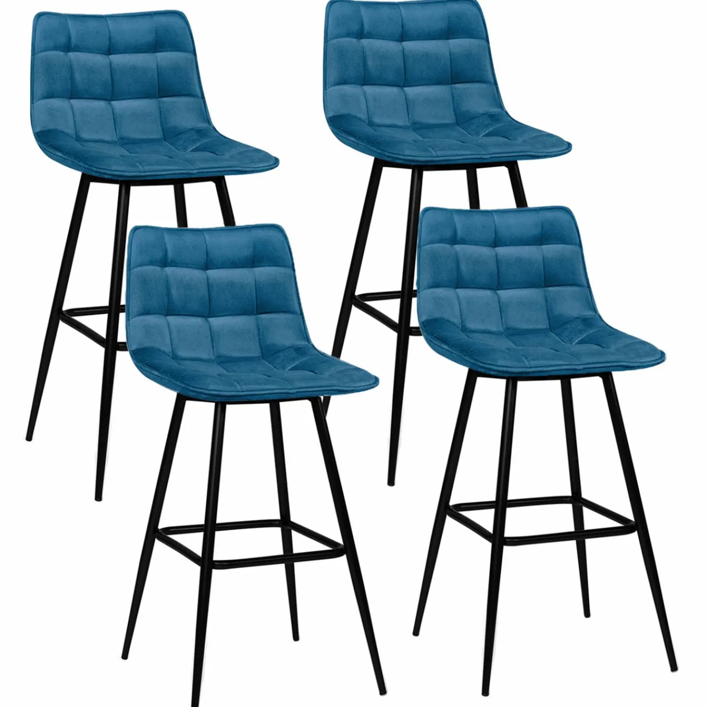 Lot de 4 tabourets en velours bleu canard matelassé*IDMarket Online