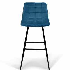 Lot de 4 tabourets en velours bleu canard matelassé*IDMarket Online