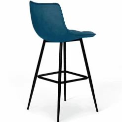 Lot de 4 tabourets en velours bleu canard matelassé*IDMarket Online