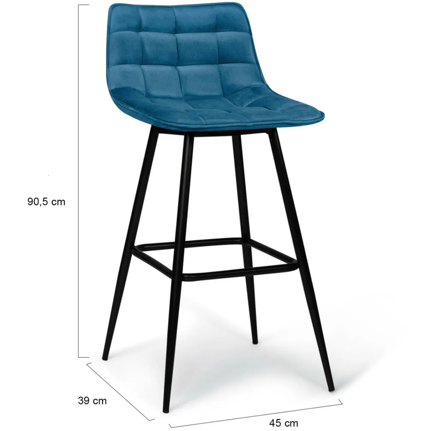 Lot de 4 tabourets en velours bleu canard matelassé*IDMarket Online