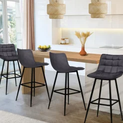 Lot de 4 tabourets en velours gris matelassé*IDMarket Clearance