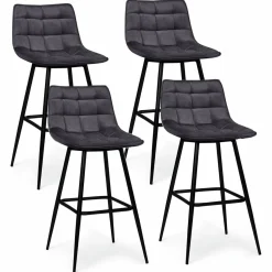 Lot de 4 tabourets en velours gris matelassé*IDMarket Clearance