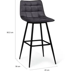 Lot de 4 tabourets en velours gris matelassé*IDMarket Clearance