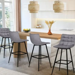 Lot de 4 tabourets gris clair en velours matelassé*IDMarket Outlet