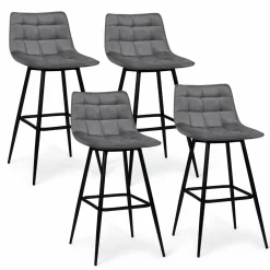 Lot de 4 tabourets gris clair en velours matelassé*IDMarket Outlet