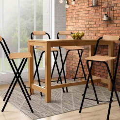 Lot de 4 tabourets hauts pliants industriels noir et bois*IDMarket Online